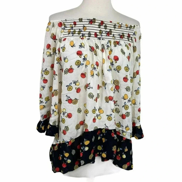 Democracy L off the shoulder fruit‎ print ruffle peplum trim top - Picture 1 of 5